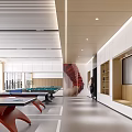 Modern Entertainment Room Interior Design With Pool Table And Wooden Cabinets