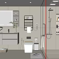 Modern Bathroom Interior Design With Vanity Mirror Glass Shower Toilet And Plants