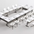 Large Modern Conference Table With White Rolling Chairs In Office Setup 3d model