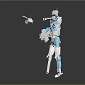 Futuristic Robot 3D Model With White Blue Yellow Mechanical Structure Design
