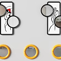 Decorative Wall Mirrors with Black Frames Artistic Silhouettes and Yellow Circular Accents