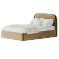 Modern Double Bed With Upholstered Headboard White Pillows And Colorful Decorative Balls