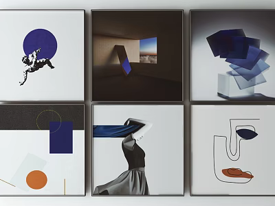Modern Abstract Art Paintings With Geometric Shapes And Colorful Compositions 3d model