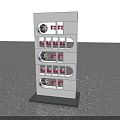 White Display Shelf Featuring Multiple Layers Circular Holes and Red White Displayed Items 3d model