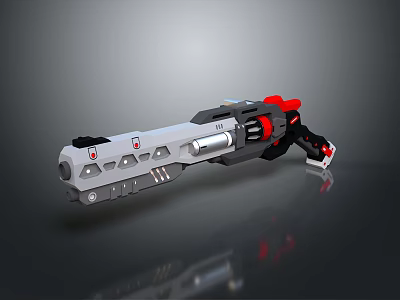 Futuristic Sci Fi Gun with Silver Body Red Accents and Black Mechanical Parts 3d model