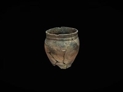 Ancient Cracked Clay Pottery Jar With Visible Cracks On Black Background 3d model