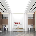 Elegant Modern Reception Lobby With Front Desk Sofa And AFCH Logo 3d model