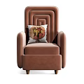 Brown Single Sofa With Velvet Upholstery Armrests Wooden Legs And Fruit Pattern Pillow