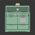 Vintage Green Retro Stove With Cooktop Burners Knobs And Oven