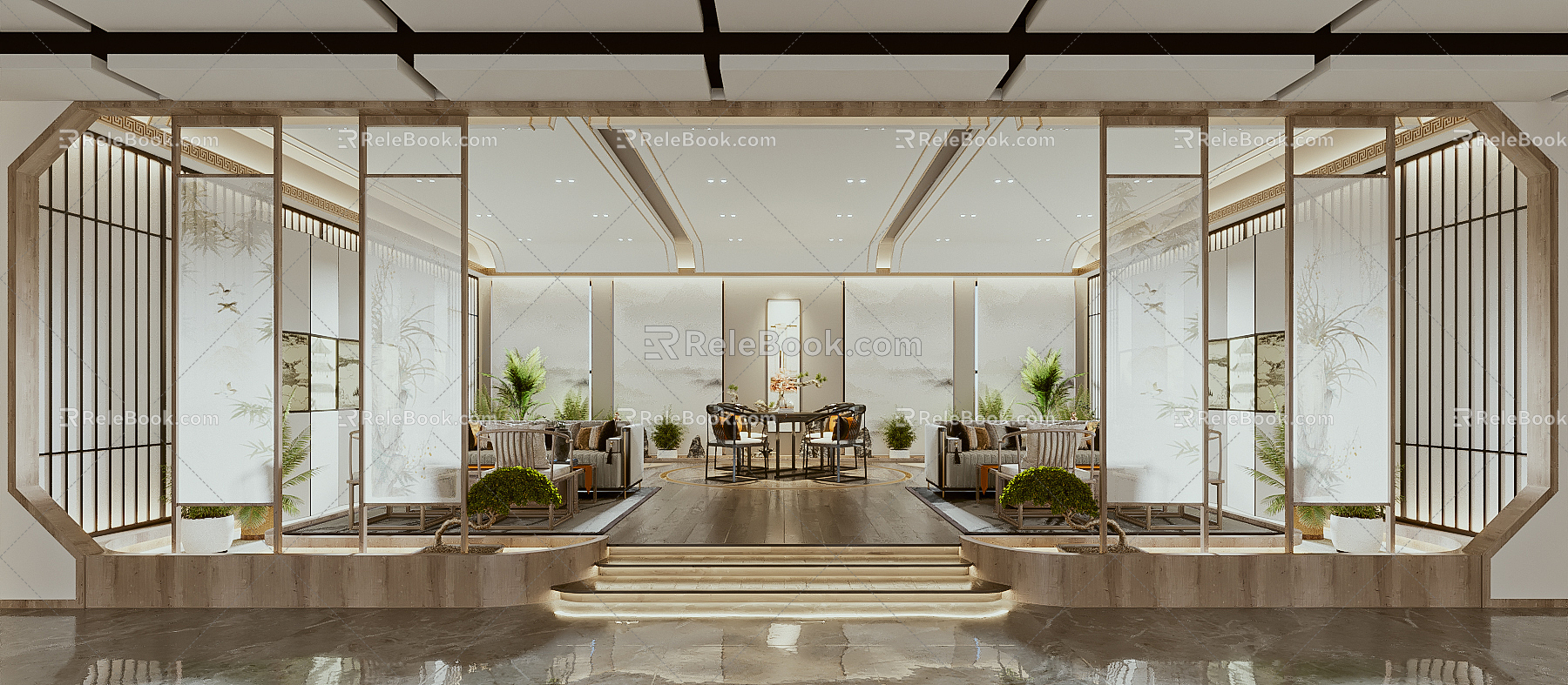 New Chinese Reception Area Tea Room 3d model