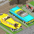 Vintage Convertible Cars Yellow And Blue Classic Models With Open Tops