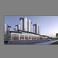 Modern Commercial Street With High Rise Buildings Retail Shops Outdoor Seating Pedestrians And Vehicles
