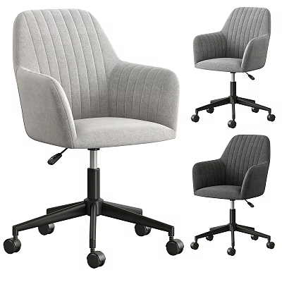 Modern Fabric Office Chair With Vertical Stripe Design Curved Armrests Black Base And Wheels 3d model