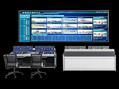 Security Control Room With Multiple Surveillance Monitors Control Consoles And Operator Chairs 3d model