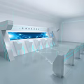 Modern Tech Inspired Reception Space With Logo Display And Blue Accent Lighting 3d model