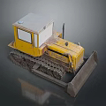Yellow Bulldozer Model With Tracks Cab Blade And Worn Texture On Gray Background 3d model
