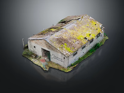 Cartoon Scene Featuring Old Barn Model With Mossy Roof Wooden Door Windows And Grass 3d model