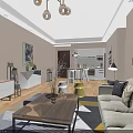 Modern Living And Dining Area Interior With Sofa Coffee Table TV Stand And Open Kitchen