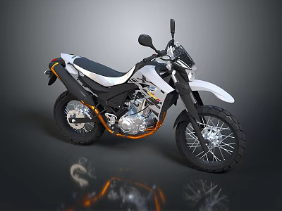 White and Black Off Road Motorcycle With Spoked Wheels Orange Accents And Black Seat 3d model