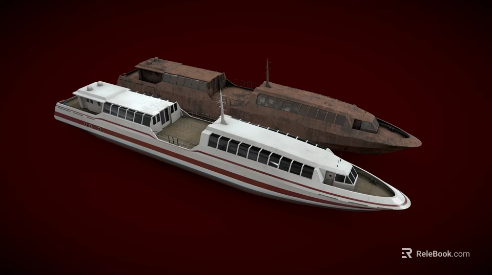Modern White Yacht With Red Stripes And Multiple Windows On Deck 3d model 