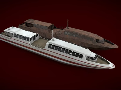 Modern White Yacht With Red Stripes And Multiple Windows On Deck 3d model