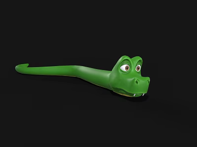 Cartoon Green Snake with Big Eyes Long Body Yellow Mouth White Teeth on Black Background 3d model