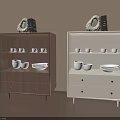 White And Brown Dining Sideboards With Storage Shelves Dishes Decor In Sunlit Beige Room