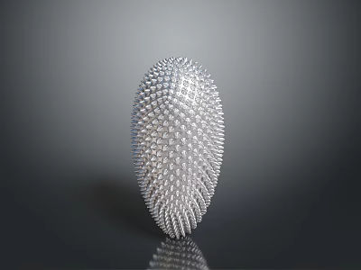 Silver Oval Intricate Object With Dense Spherical Protrusions And Reflective Surface 3d model