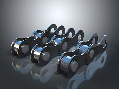 Industrial Metal Chain Links With Shiny Surface And Reflective Mechanical Parts 3d model