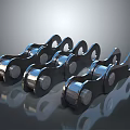 Industrial Metal Chain Links With Shiny Surface And Reflective Mechanical Parts