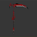 Red Mechanical Scythe Weapon With Metal Structure And Black Blades Design