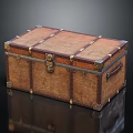 Vintage Brown Wooden Trunk With Brass Lock Metal Straps And Handles