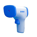 Blue And White Non Contact Infrared Thermometer With Digital Display 36.9 Degrees On Black Background