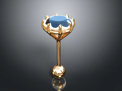 Elegant Golden Decorative Item With Blue Gemstone Top And Spherical Base 3d model
