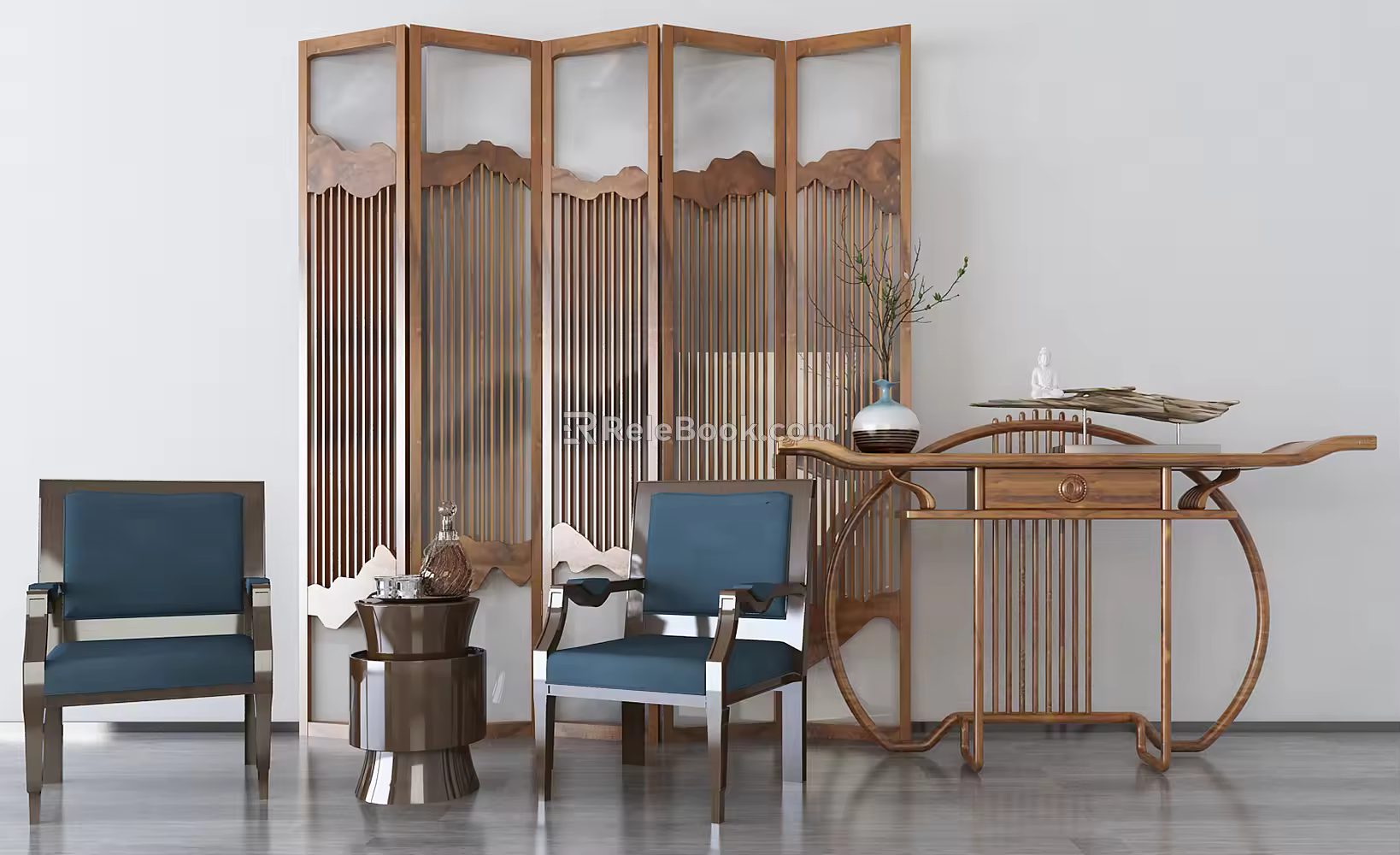 New Chinese Style Casual Sofa Set Scene Case 3d model