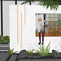 Modern Garden Decor with Glass Block Wall Rabbit Statue Greenery Stones and Small Lights