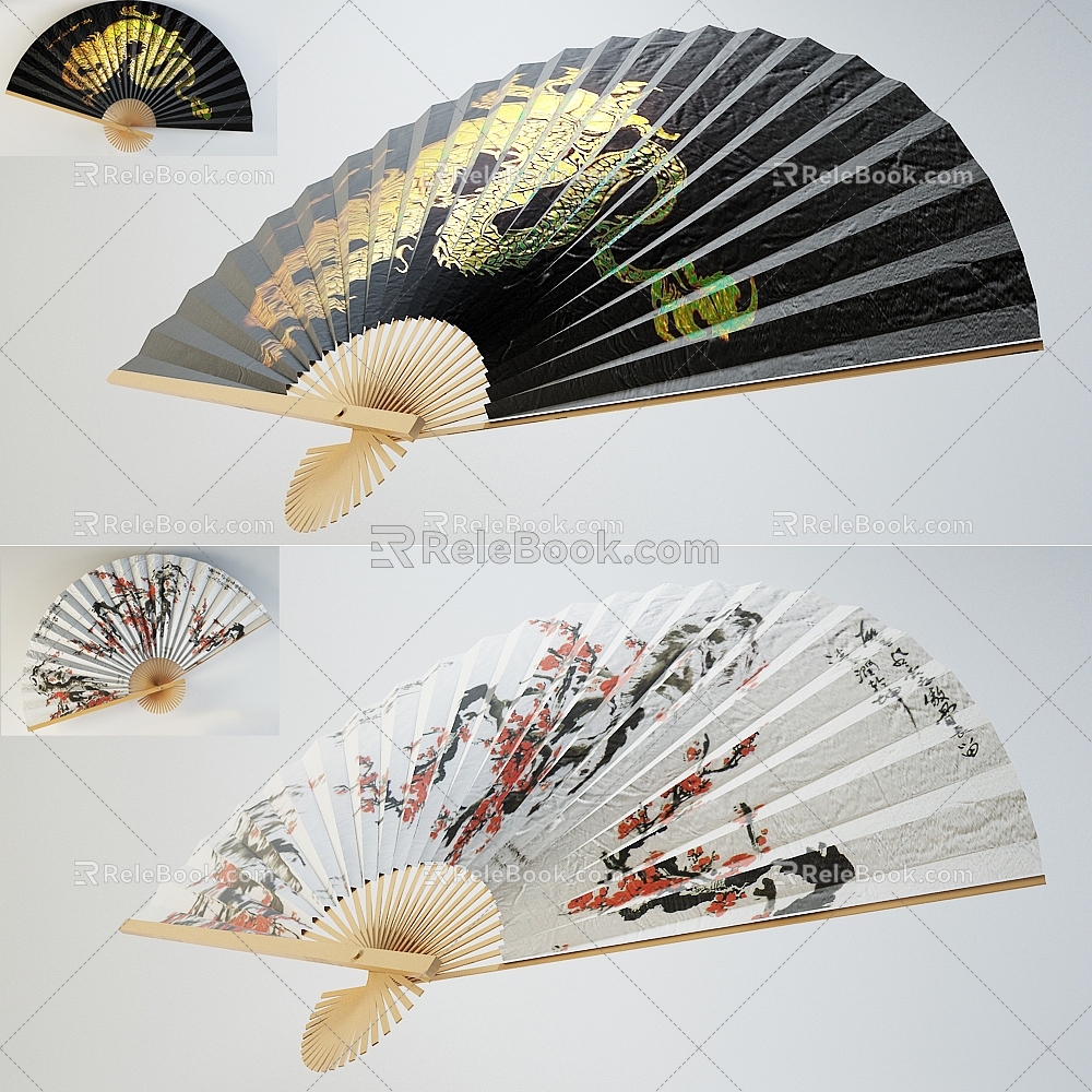 Chinese-style folding umbrella ornaments 3d model