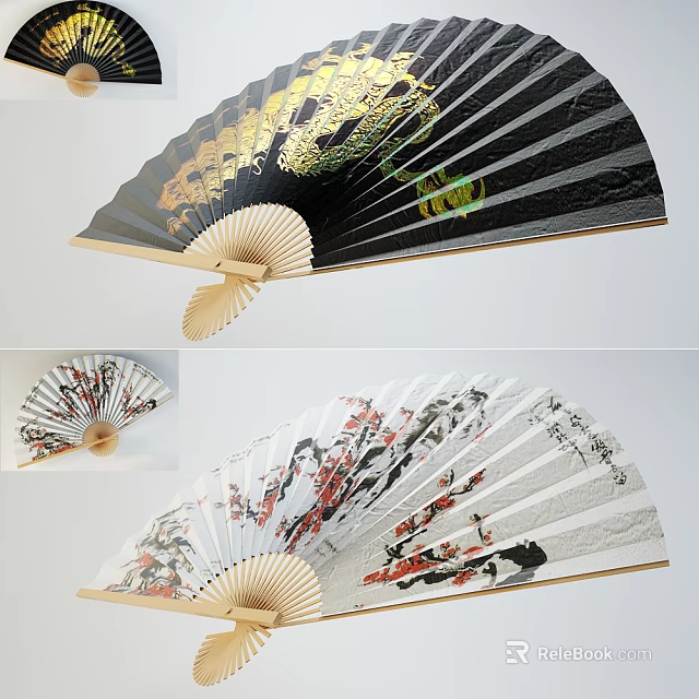 Traditional Decorative Ornament Set with Artistic Fan Designs and Floral Patterns for Home Decor 3d model 