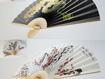 Traditional Decorative Ornament Set with Artistic Fan Designs and Floral Patterns for Home Decor 3d model