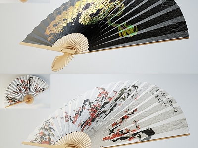 Chinese-style folding umbrella ornaments 3d model