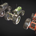 Three Colorful Vintage Utility Tractors with Large Wheels Classic Design and Retro Style