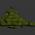 Green Moss Covered Irregular Shaped Landscape Decor Elements With Textured Surface