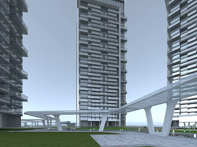 Modern High Rise Residential Building With Glass Facade Balconies Green Lawn and Contemporary Design 3d model