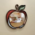 Apple Shaped Mirror Reflecting Cozy Bedroom Interior With Bed And Nightstand