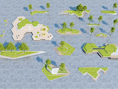 Creative Tree Pits Design With Various Shapes Green Vegetation And Paved Ground Landscape Elements 3d model