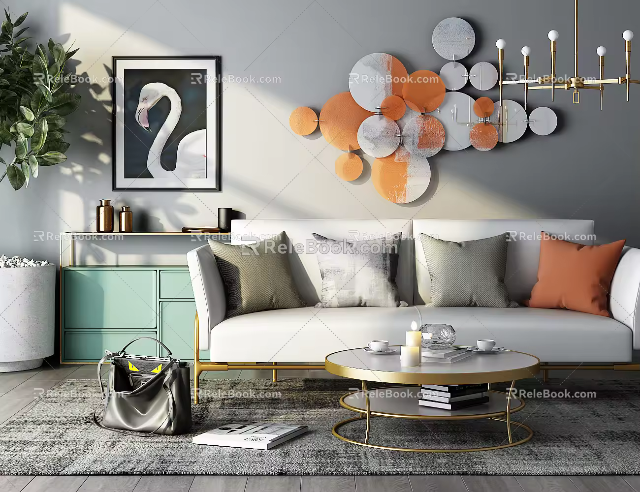 Modern double sofa combination 3d model