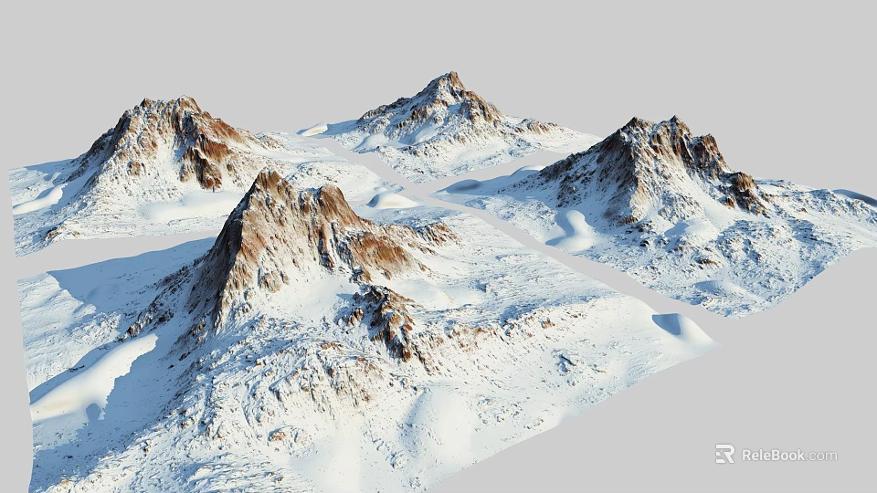 Natural Scenic Garden Landscape Featuring Snow Covered Peaks And Rocky Terrain 3d model 