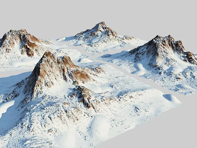 Natural Scenic Garden Landscape Featuring Snow Covered Peaks And Rocky Terrain 3d model