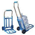 Two Blue Utility Hand Trucks With One Holding Large Water Bottle 3d model