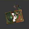 Open Decorative Household Box With Blue Gold Accents And Flying Fragments